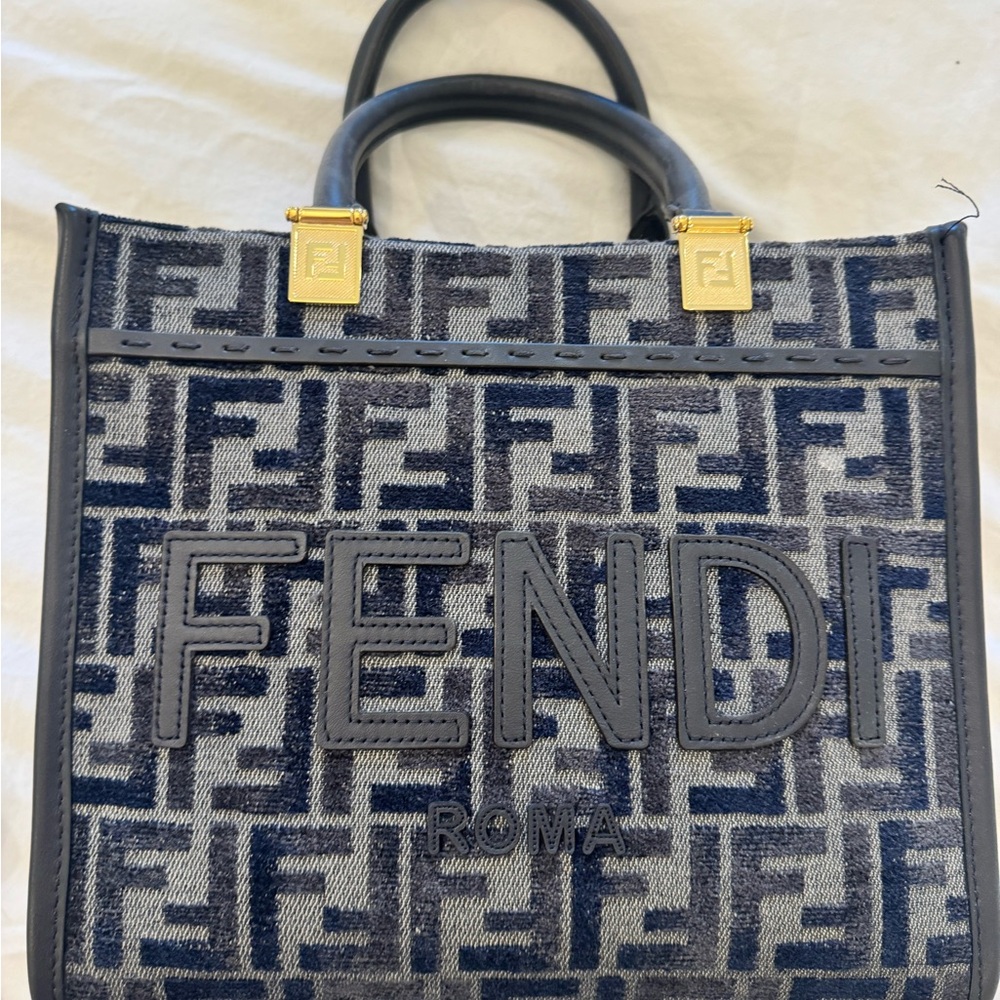 Fendi Navy and Black Logo Tote
